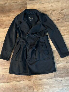 Big Chill Double Breasted Black Peacoat Jacket with Belt Women's Size Medium